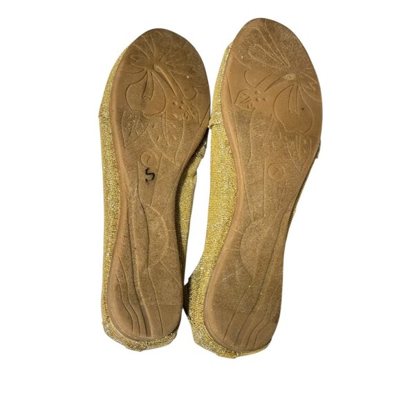Faded Glory Gold Glitter Ballet Flats With Elastic Strap & Button Detail - Picture 12 of 12